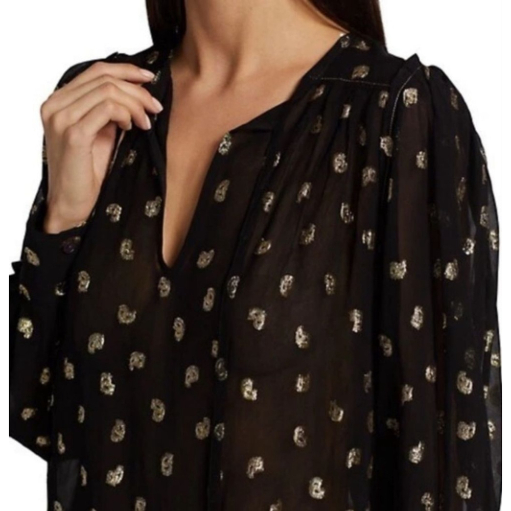 DEREK LAM 10 Crosby Ellie Black Gold Polka Dot Blouse Size 14 - Picture 3 of 8